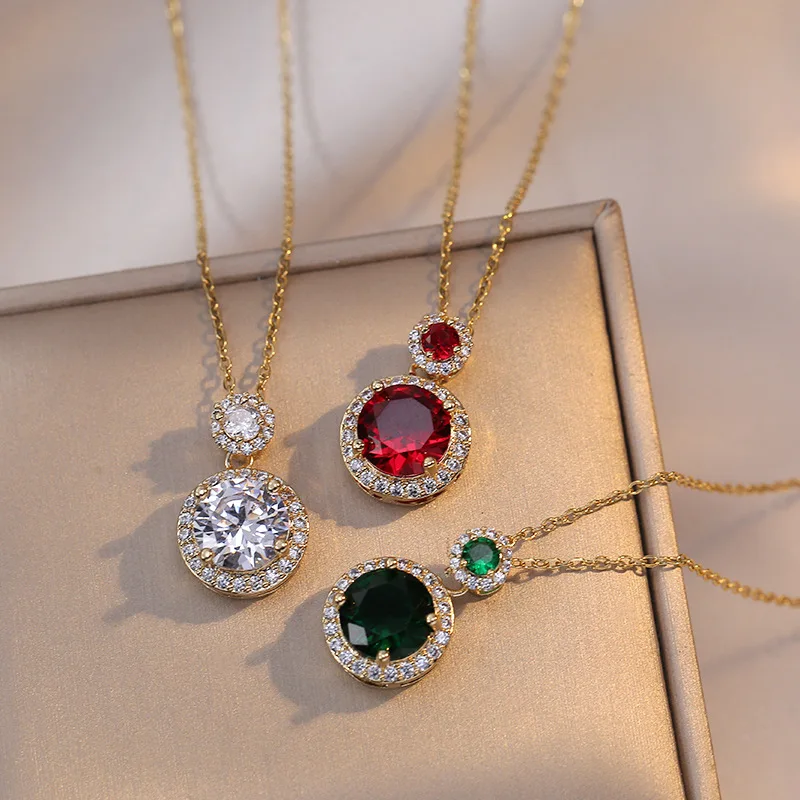 

Luxury Necklaces Stainless Steel Gemstone Geometric Pendant Diamond Choker Necklace