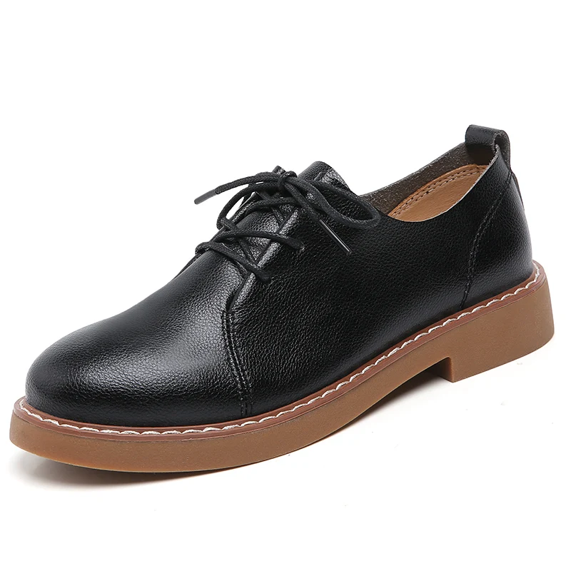 

Women Genuine Leather Oxford Flats Dress Shoes, Black/white