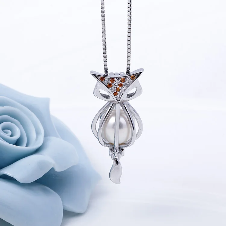 
Wholesale 925 Sterling Silver Jewelry Necklace Charming Women Fox Pearl Cage Pendant necklace 