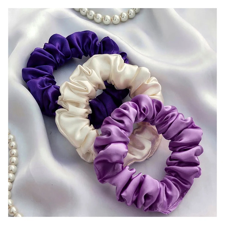 

Wholesale silk scrunchies bulk hair accessories custom logo silk hair band 100% mulberry silk scrunchies