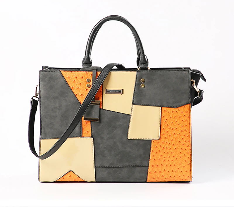 

Trendy unique design multi colors lady shoulder tote bag faux leather handbag