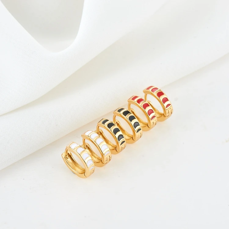 

Wholesale 14K Gold Plated Round Enamel Huggie Hoop Earrings