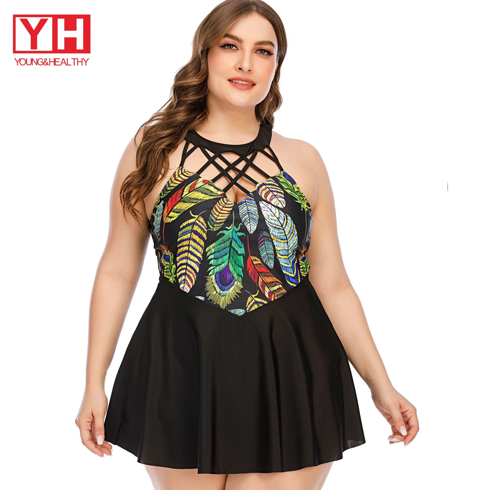 

Matching One Piece Women Plus Size Swimming Wear Dress