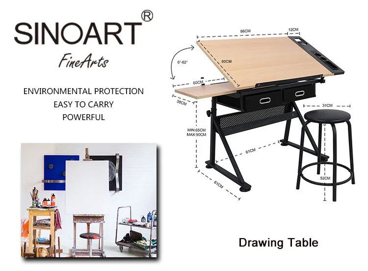 Height And Angle Adjustable Drawing Table Mdf Tabletop Drafting Table