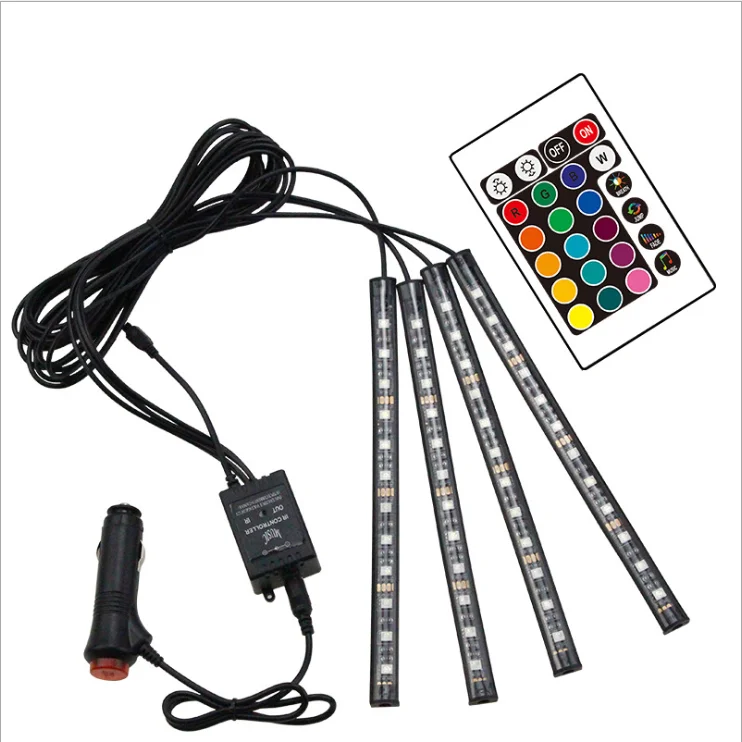 16 colors RGB Car Lamp 60 leds Inside Atmosphere Music 12V LED Strip Flexible Night Lights (4x15LEDs)