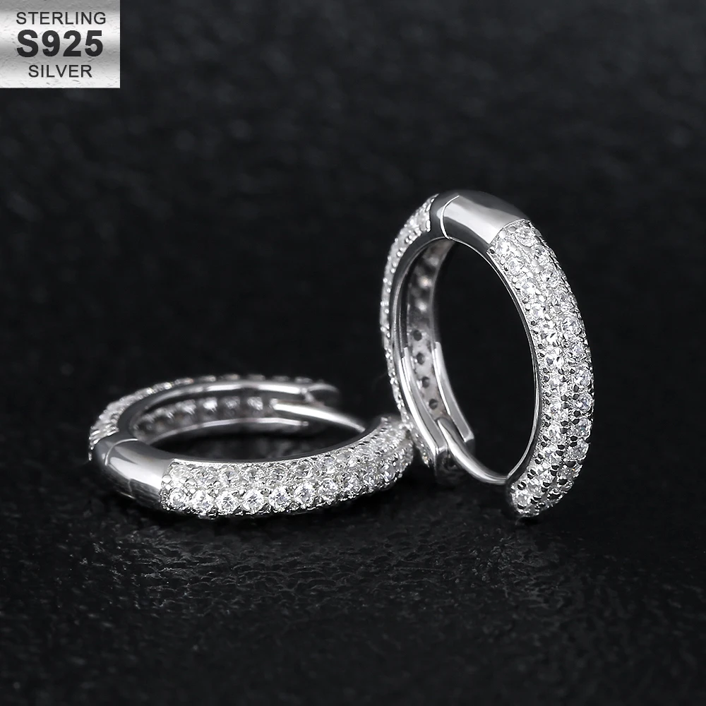 

KRKC Luxury 15mm White 14k Gold Plated 925 Sterling Silver Diamond Round Hoop Earrings for Women 2021
