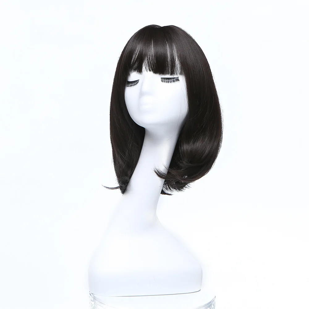 

Manufacturer Net Red Fashion Cute Bobo Wig Female Fluffy Face Repair Daily 35cm Black Short Hair Wig, Pic showed