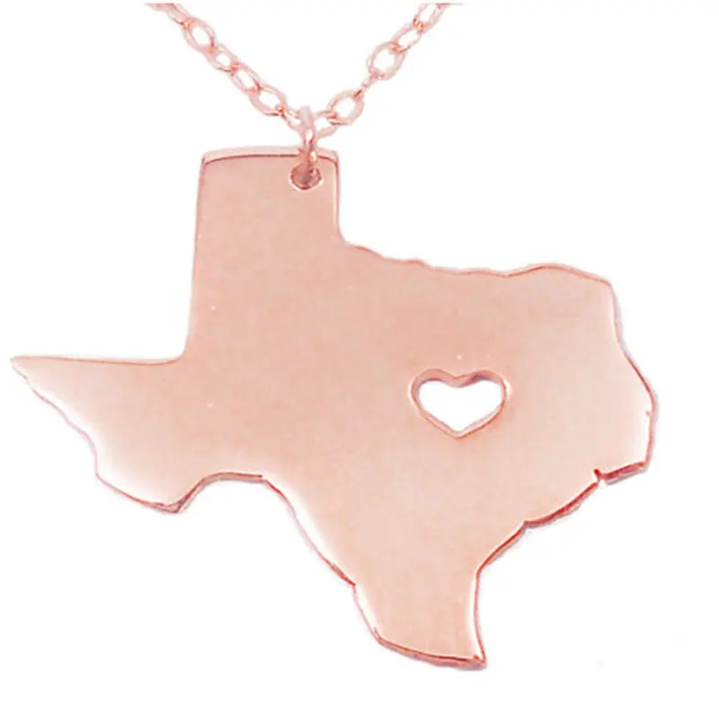 

Ruigang 2021 New Arrival Stainless Steel US Pendant Handmade Nation Texas Map Necklace For Women, As picture
