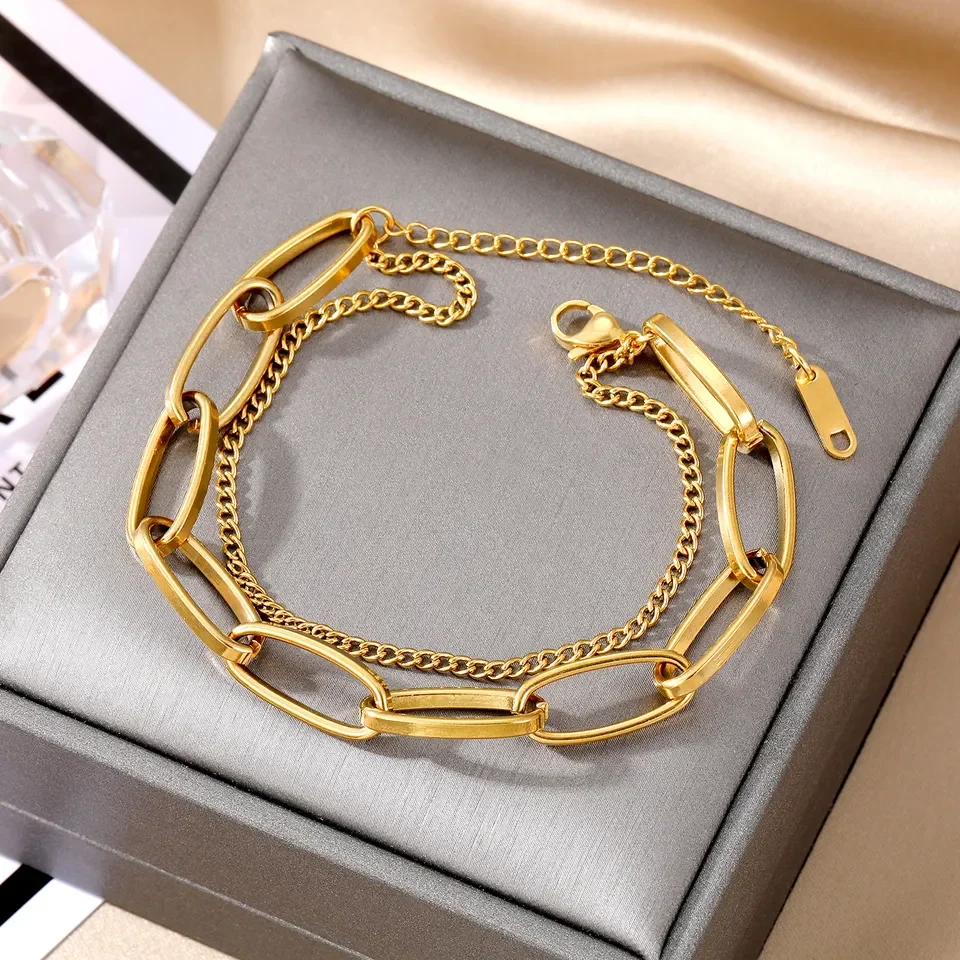 100% waterproof 18K Gold Plated 316L Love Star Cuban Chain Stainless Steel Bracelet