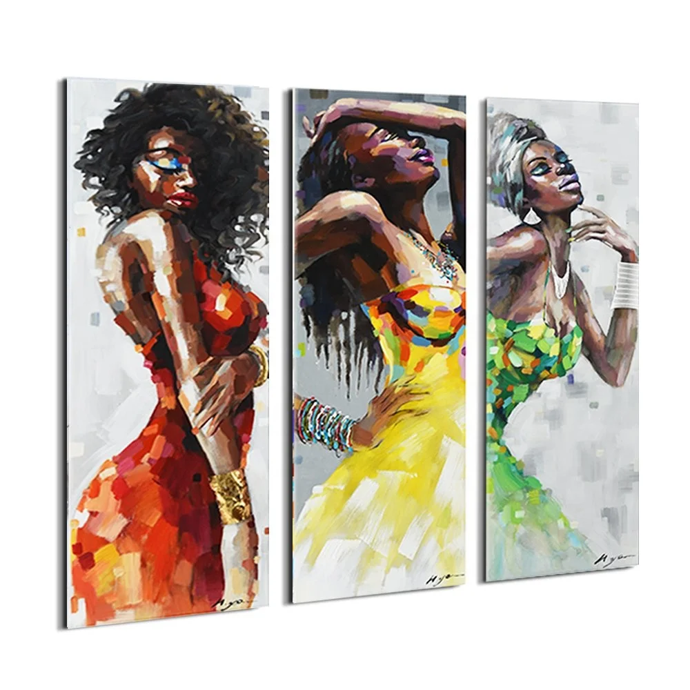 Fashionable Dancing Black Women In Dress African Art Canvas Painting