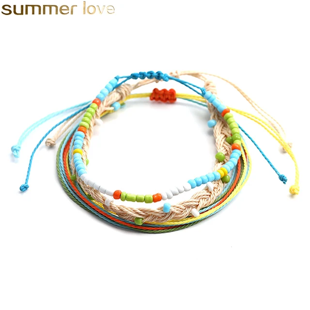 

New Design Harajuku Beach Boho Full Handmade Woven Mini Beads Charm Bracelet Set Rope Bracelets for Women Gift Jewelry, As picture
