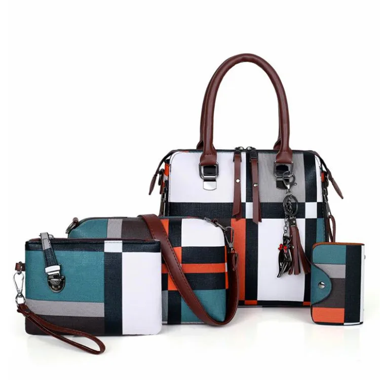 

Handbag Set for Women Tote Purse and Handbags Satchel Shoulder Bag 4 pcs Purse Set, Red, blue, green, gray, coffee