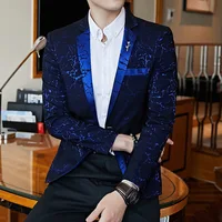 

Luxury Party Prom Suit Jacket Fashion Men's Printed Slim Suit Jacket Elegant Wedding Best Men Blazer Wine Red Blue Black Blazer