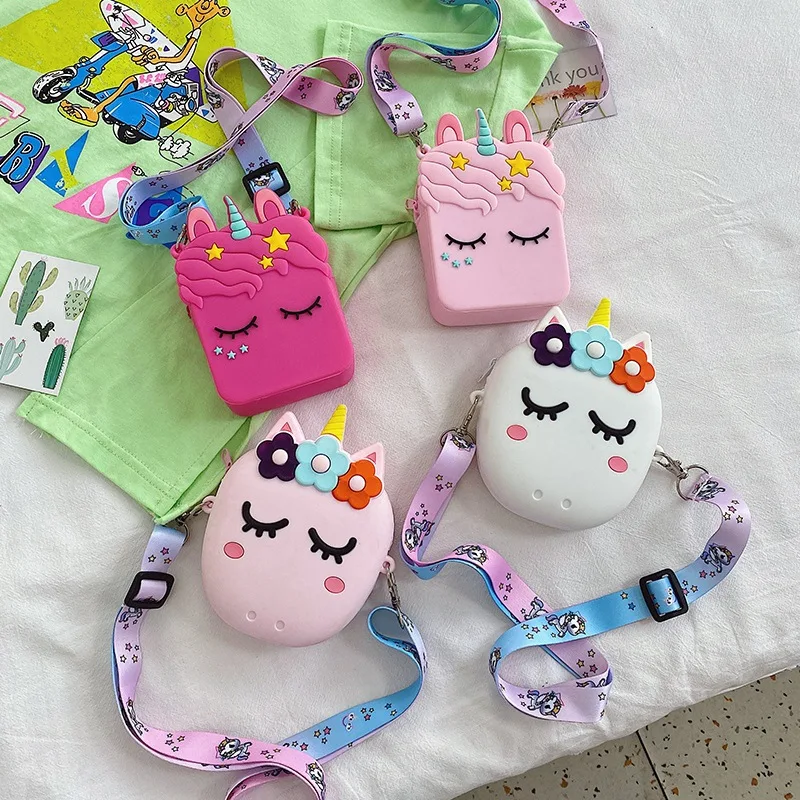 

Fashionable Cute Cartoon Kids Silicone Bag Little Girls Crossbody Unicorn Purses Bags and Handbags, 4 colros