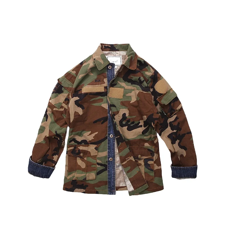 

Custom Logo Outdoor Men Tactical Jacket Winter Vintage Sports Long BDU Denim Stitching Camouflage jacket, Color