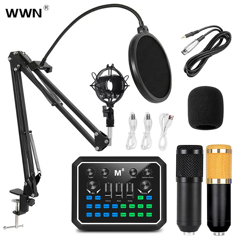 

2021 new product M8 sound card BM800 usb studio condenser microphone cantilever bracket set