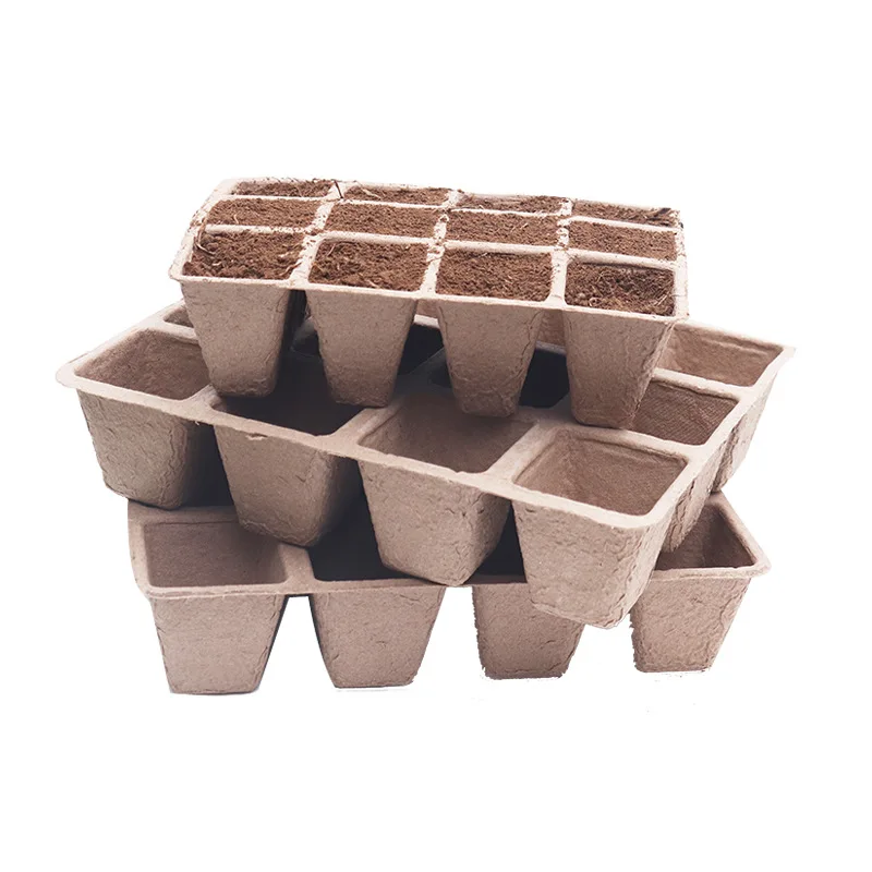 

DD549 12 Cells Degradable Gardening Seed Plant Box Environmental Germination Growing Tray Paper Pulp Seedling Nursery Trays, Paper color