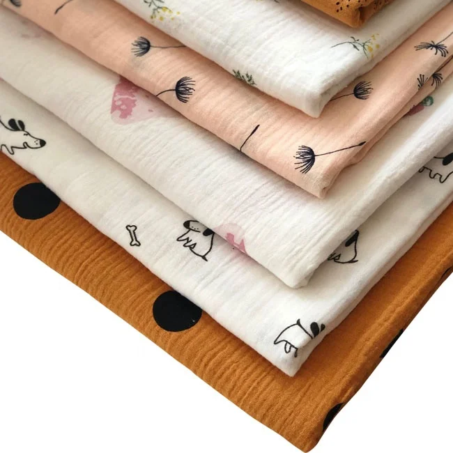 Solid Crinkle Cotton Double Gauze Muslin Fabric for Rolls Sale
