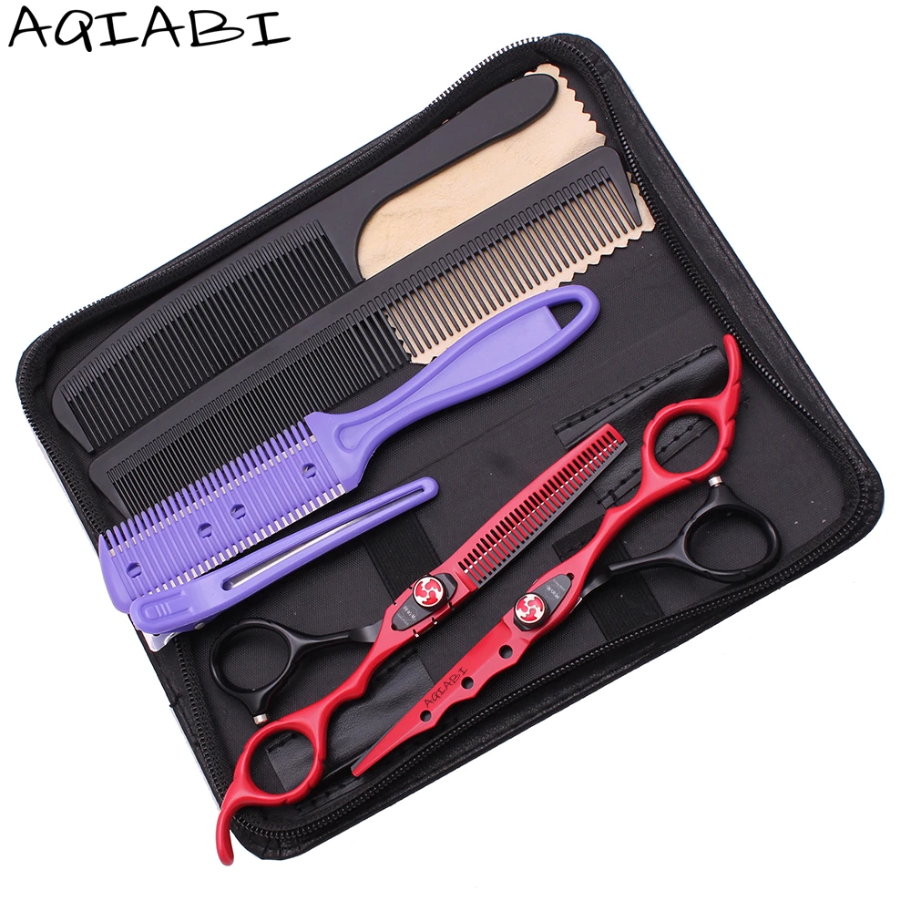 

Barber Hair Scissors 6'' AQIABI 440C Cutting Scissors Professional Hairdressing Scissors Red A1019, Red&black