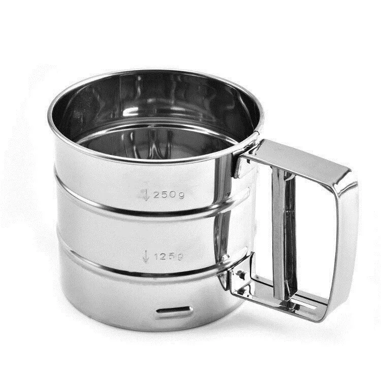 

Food grade stainless steel hand-held baking tool grid flour sieve cup