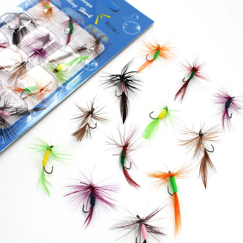 

12pcs Fishing Lure Insects Different Style Salmon Flies Trout Dry Bait Lures Fishing Tackle Lure Set