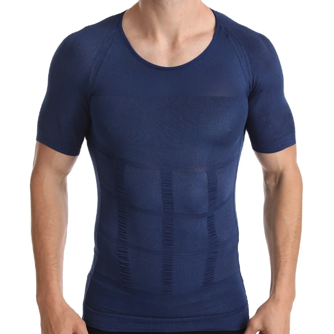 

Men's Shapewear Short-sleeved Quick Dry Binding Abdomen Exercise Fitness T-shirt, White blue black