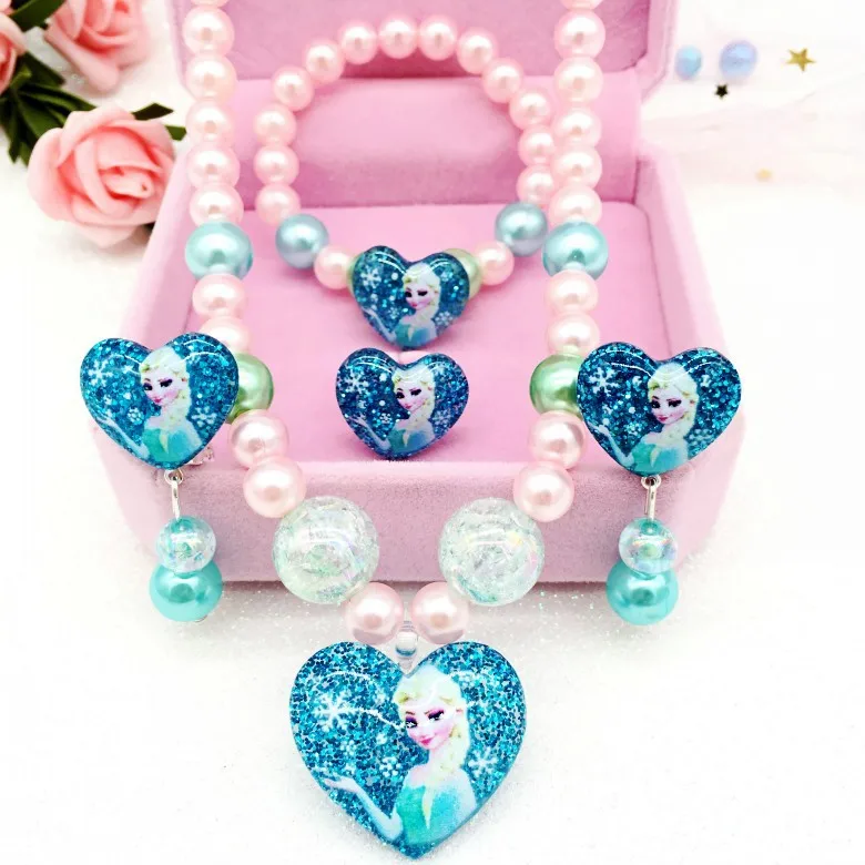 

New princess Beads Necklace Bracelet Jewelry Set 4pcs /set Children Jewelry gift Baby Child Kids Jewelry Accessories, Colorful