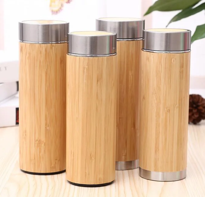 

500ml Vacuum Insulated Stainless Steel Travel Mug Bamboo Tea Tumbler With Loose Leaf Tea Infuser