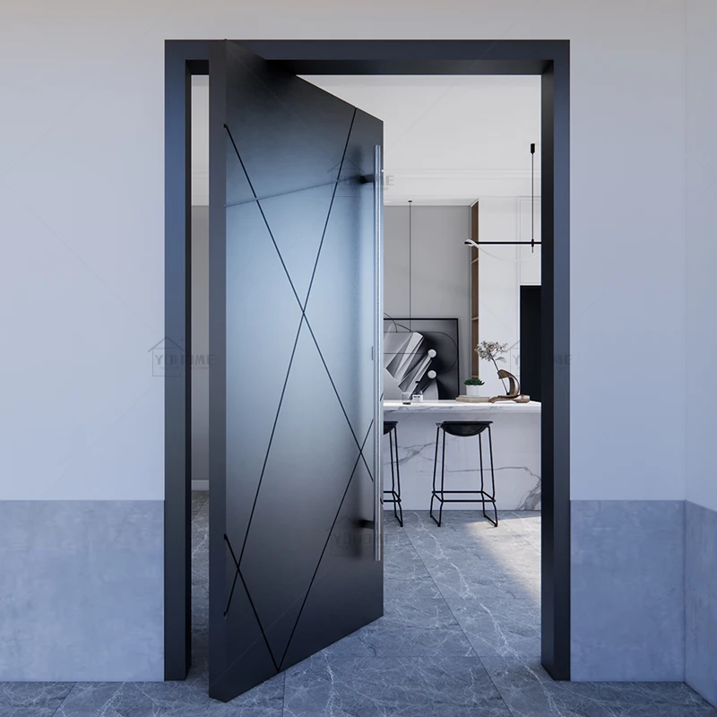 

American luxury grey aluminum pivot modern steel iron door embossing design front doors for houses modern