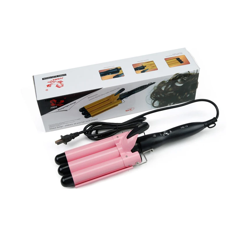 

Home Use New Three Barrel Ceramic Ionic Big Wave Curler Automatic Curling Iron with Triple Barrel Hair Waver Curler, Pink