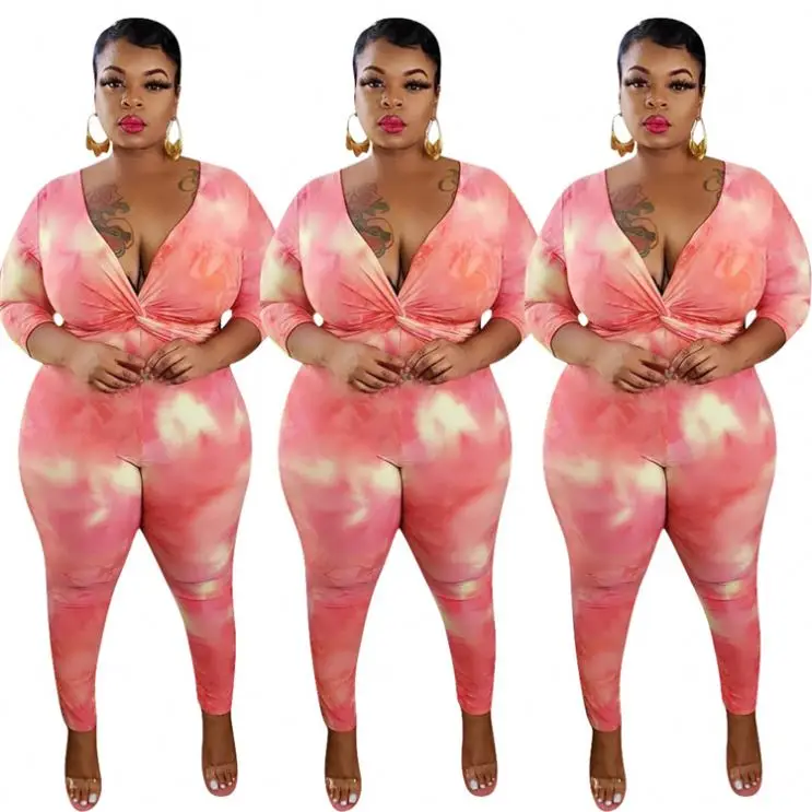 

Wonder Beauty Plus Size Women Clothing Gradient Color V Neck Sexy Bodycon Jumpsuit Women Large Size One Piece Jumpsuits