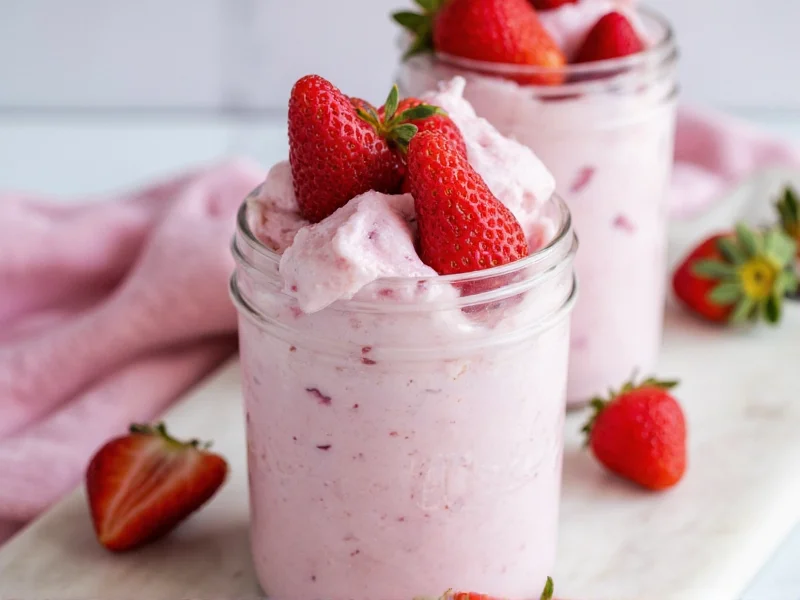 Finished homemade ice cream in mason jar with fresh berries