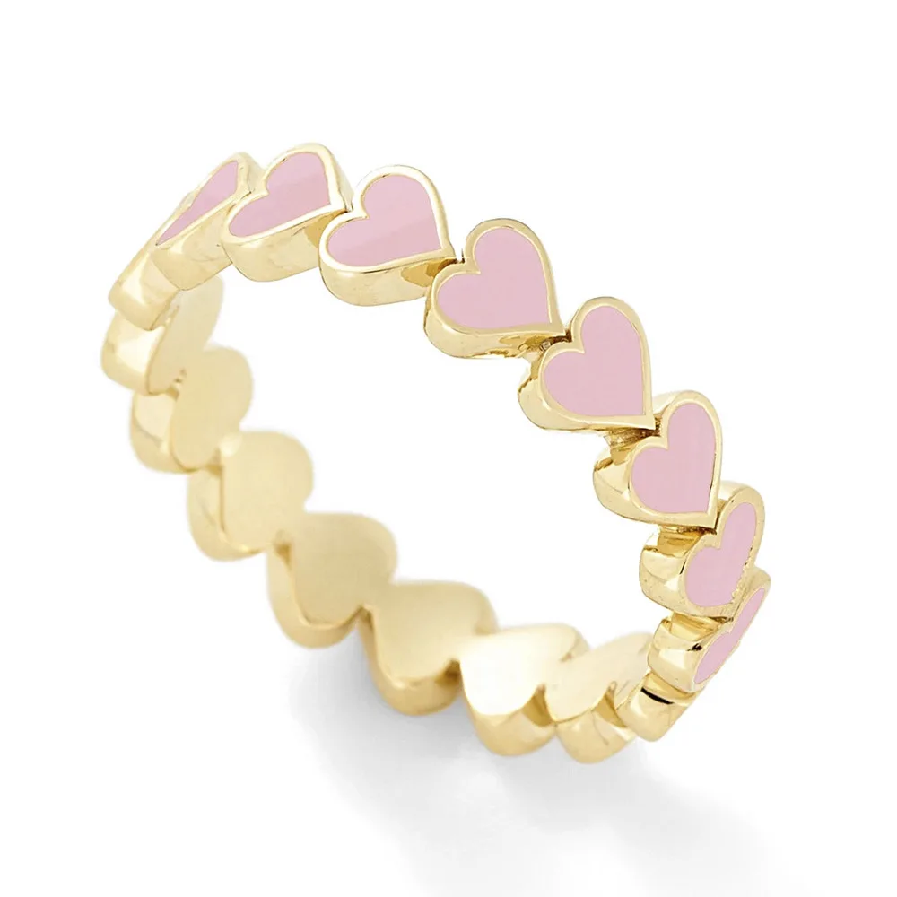 

Delicate multi enamel pink heart ring tiny gold heart rings for girls