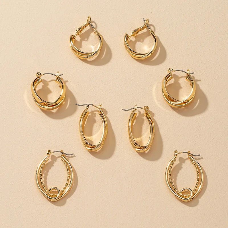 

custom pure handmade hoop earring set Big Romantic Stud Earrings Autumn and winter fashion earring, Gold
