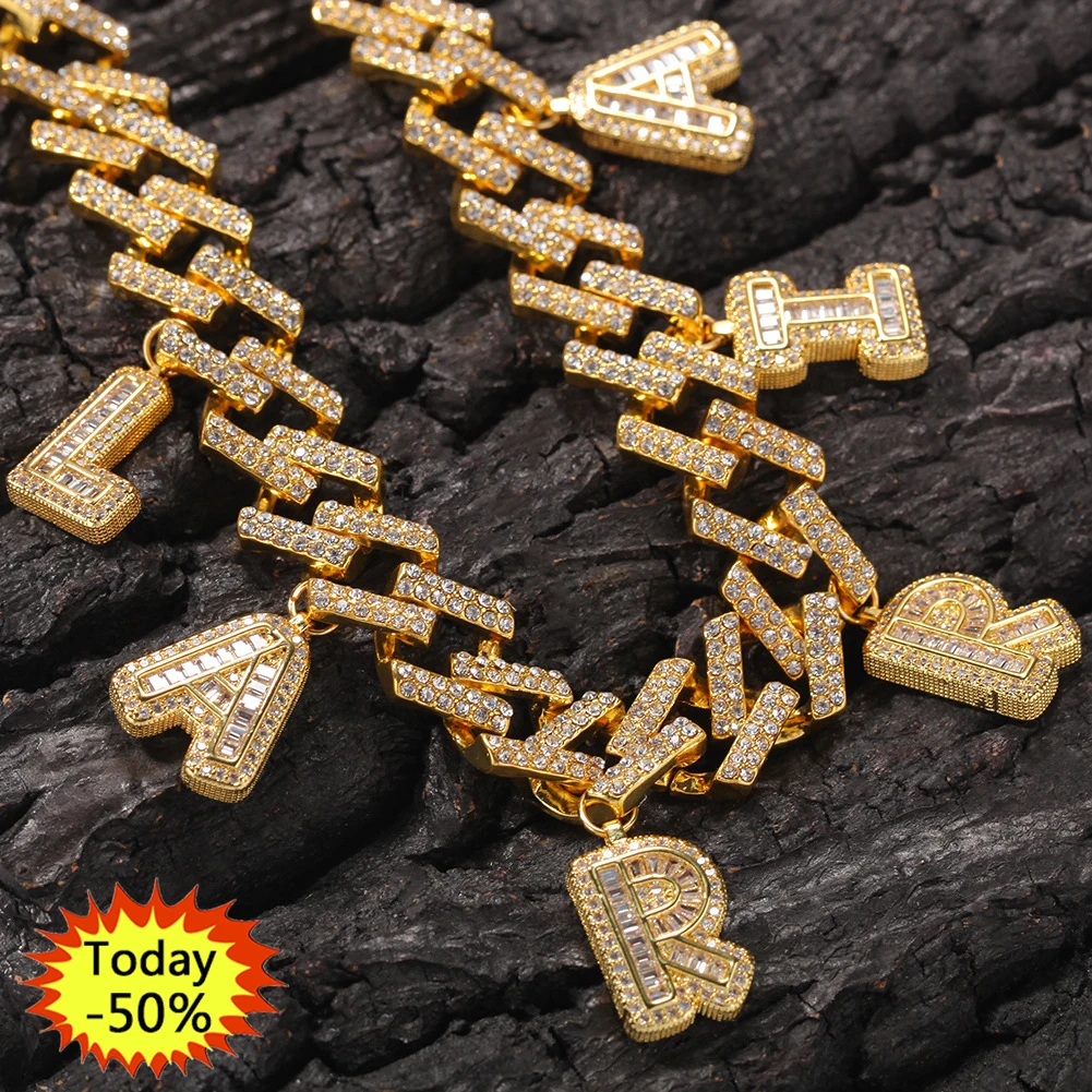 

Wholesale High Quality Iced Out Custom Letter Charm Necklace Bracelet Cuban Chain Custom Name Necklace