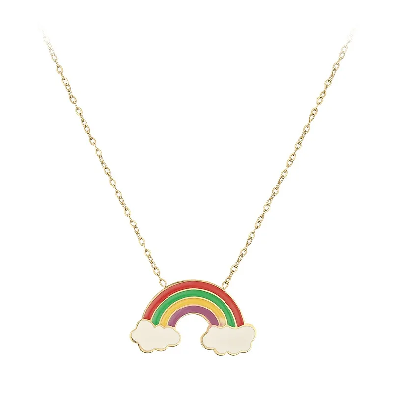 

Fashion Female Gold Plated Stainless Steel Design Rainbow Cloud Necklace For Birthday Gift