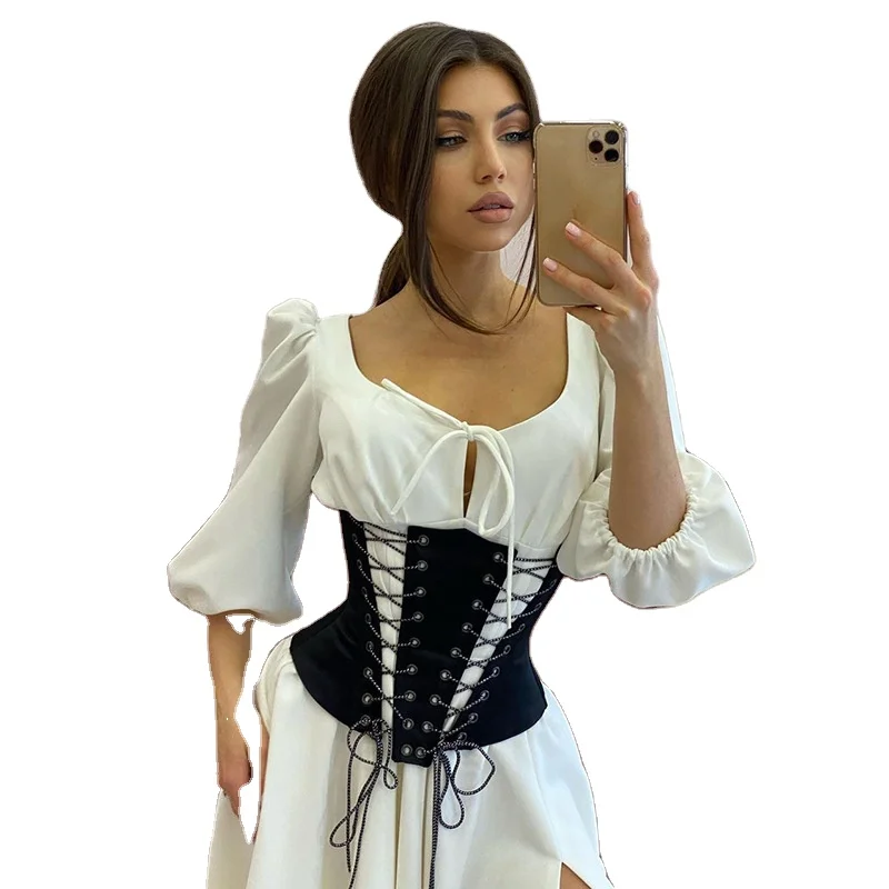 

Western European Luxury Satin Black Lace Up Corset Top Fashion Girls Street Casual Dinner Club Dress Slimming Shapewear Girdle