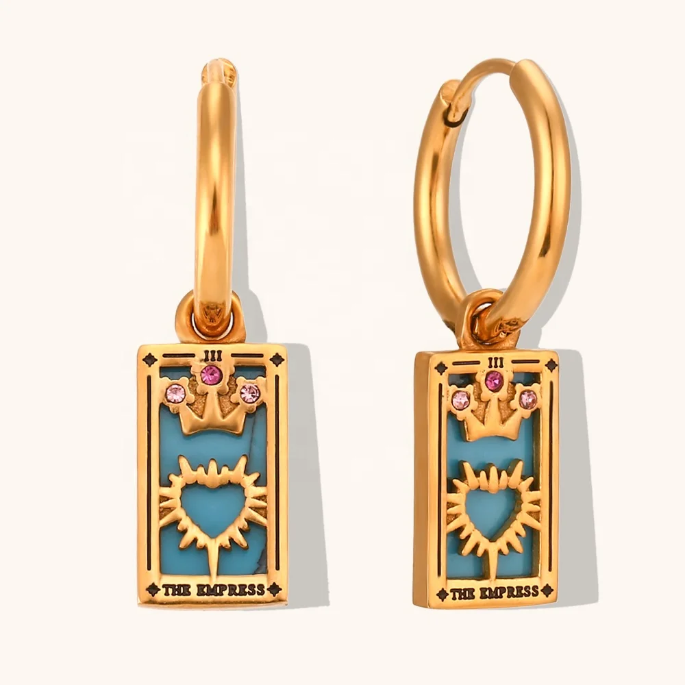 

Ding Ran New Fashion Colorful Enamel Zircon Tarot Card Earrings 18K Gold Plated Stainless Steel Jewelry