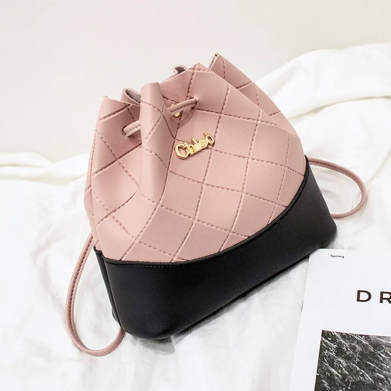 

Personalized trendy embroidery thread color matching ladies travel diagonal bucket bag, Customized color