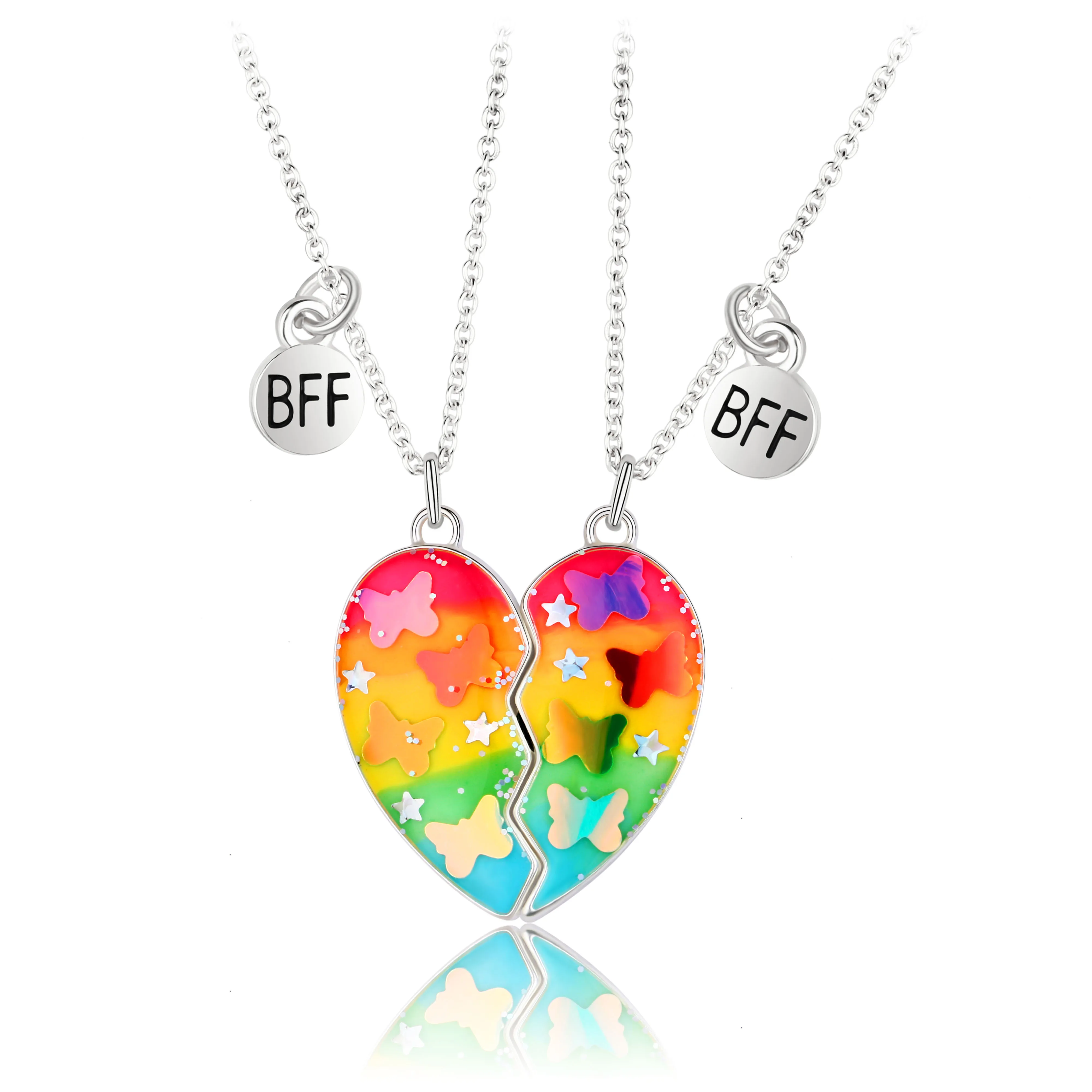 

Magnetic half heart couple necklace butterfly epoxy Charm Valentine's gift custom heart pendant necklace for couple