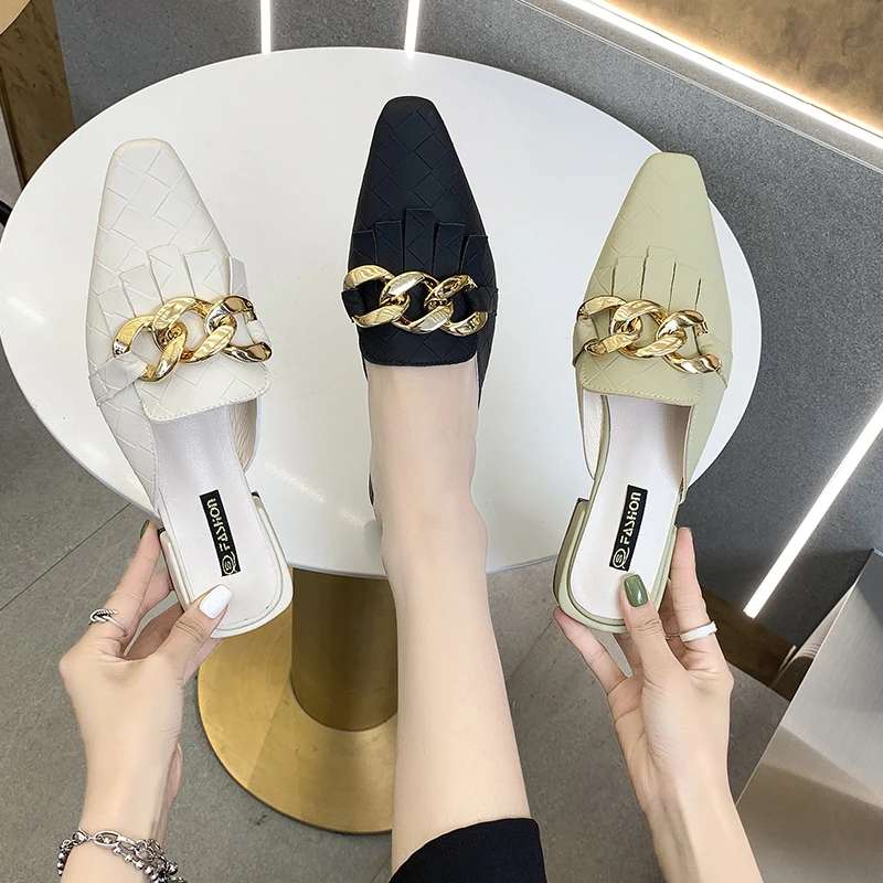 

slip on mules wholesale women slides outdoor metal buckle flat slippers sandals and shoes for ladies plus size