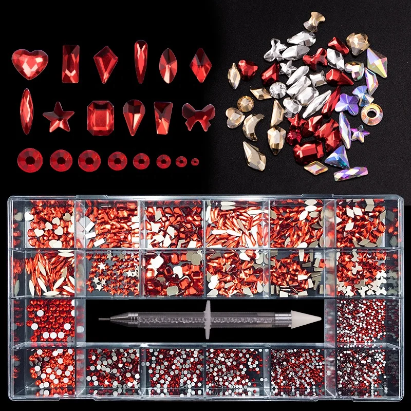 

MIYOCA 3D 21 Grid Nail Decorations Stones Sets Nails Luxury Crystal Stones Rhinestones Size With Point Drill Pen Wholesale