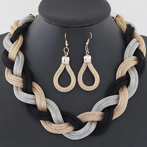 

Fashion weaved jewelry gypsy chains necklace and earrings set W10123027, As photo