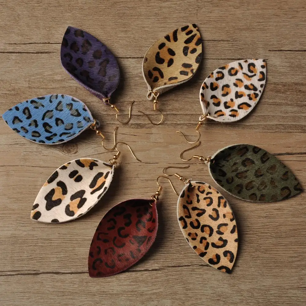 

2021 Newest Vintage Leather Jewelry Accept Small Order Trendy Leopard Leather Earrings Stocks Selling Colorful Fashion Earrings