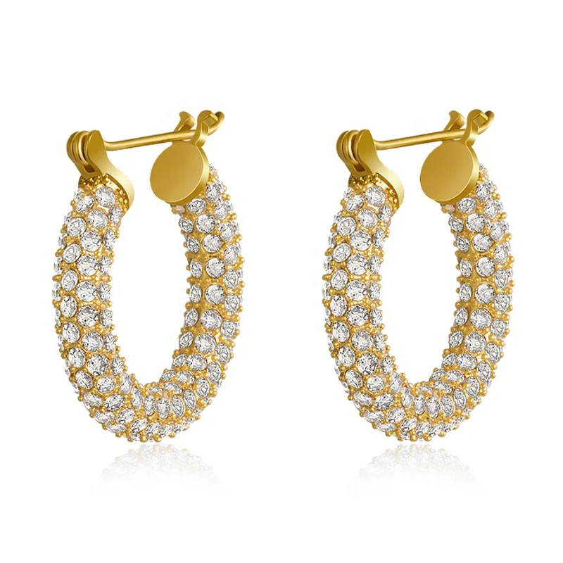 

Hot Sale Luxury Crystal Huggie Earrings Rhinestone Hoop Earrings Large 14k Gold Filled Plated Hoops, Picture shows