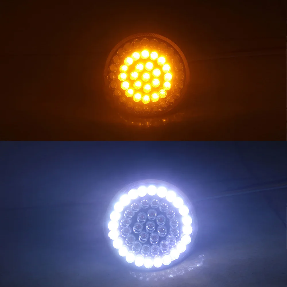 2inch Bullet 1157 LED Motorcycle Dual Color Front Brake Turn Signal Light Inserts with White and Amber Color