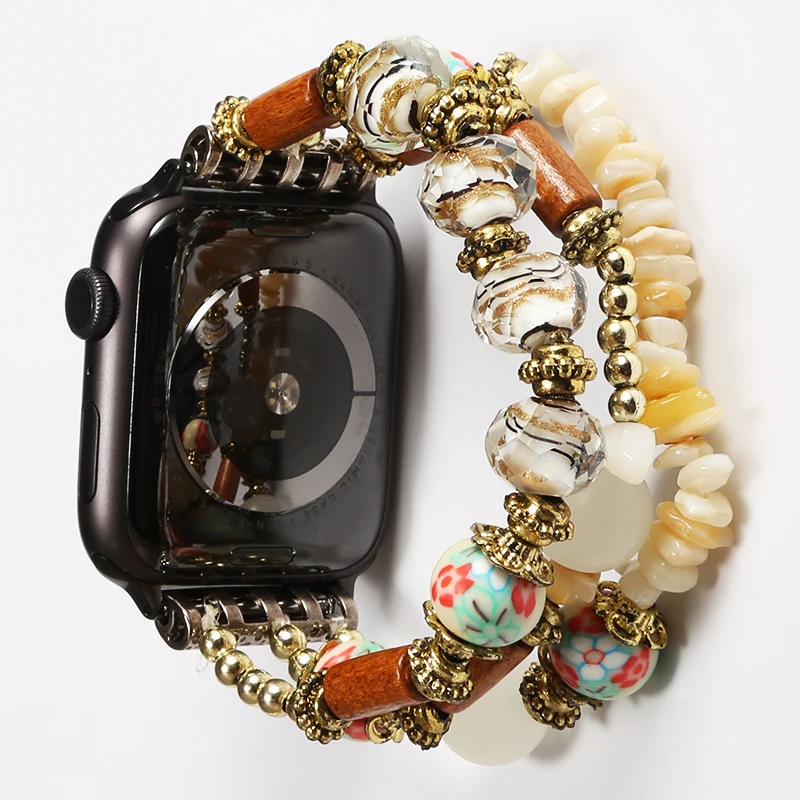 

SKYLET Rhinestone Beaded Bracelet Watch Strap Beaded Watch Band For Apple smart watch strap