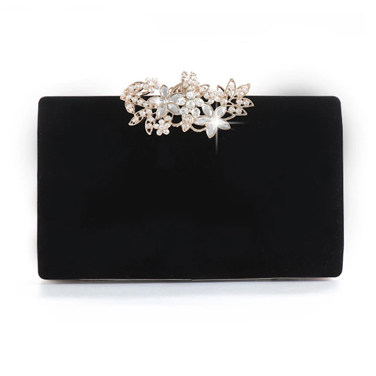 

Vintage Velour Evening Clutch Bag Exquisite Diamond Flower Lock Women Wedding Bag Party Purse Black Handbag Shoulder Bag, Black,red,brown