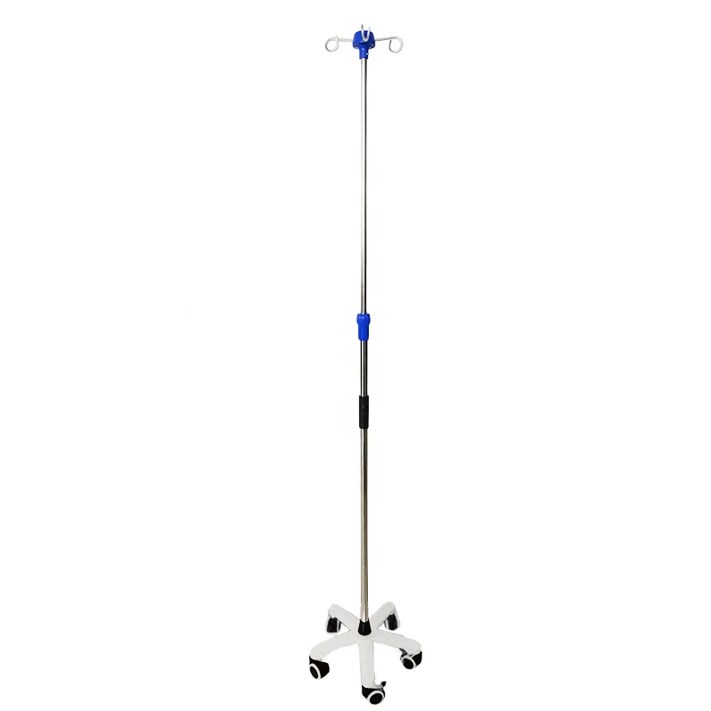 

Medical adjustable IV pole stand stainless steel convenient and durable drip stand with wheels