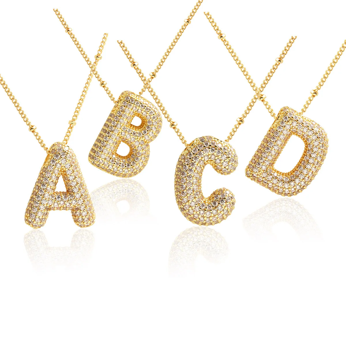 Gold Plated Hip Hop Iced Out CZ Letter Necklace Women Luxury Jewelry Alphabet A-Z 26 Capital Initial Letters Pendant Necklaces